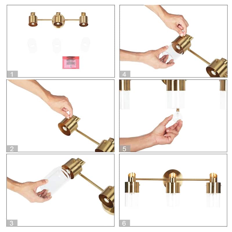 Modern 2/3-Light Dimmable Gold Bathroom Vanity Light Cylinder Glass Wall Sconces