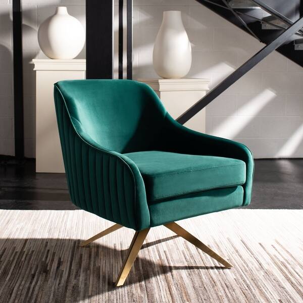 slide 2 of 10, SAFAVIEH Couture Leyla Channeled Velvet Accent Chair - 28.2"x29.9"x31.6" Emerald / Gold