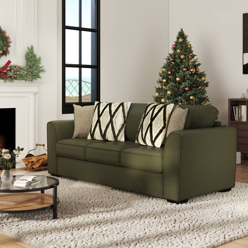 Roundhill Furniture Marvella Living Room Sofa and Loveseat Set with Mosswood Chenille Upholstery and Textured Accent Pillows