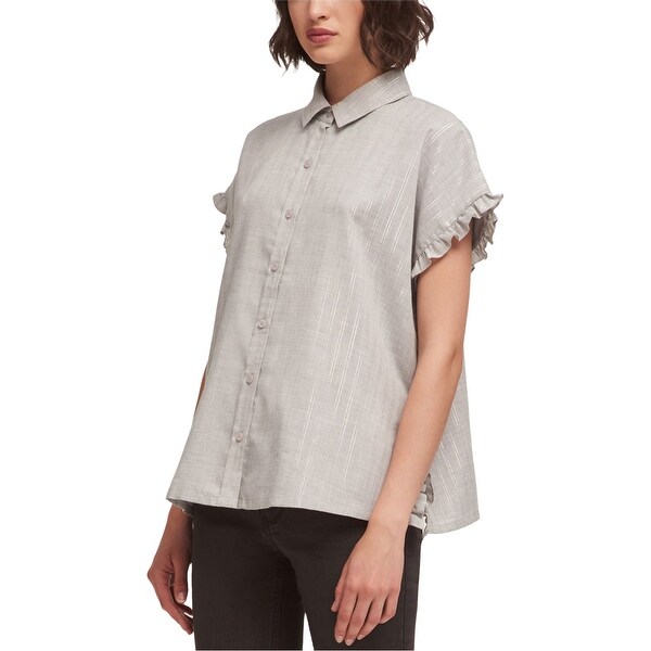 DKNY Womens Lurex Stripe Button Down Blouse, Grey, Large. Opens flyout.