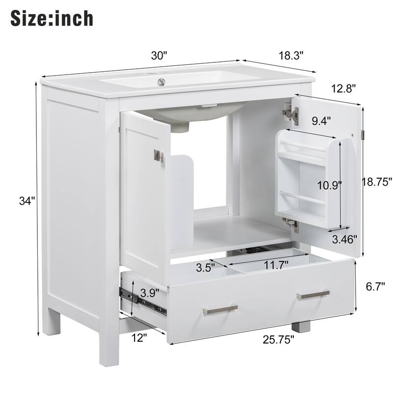 30" Blue Bathroom Vanity with Single Sink,