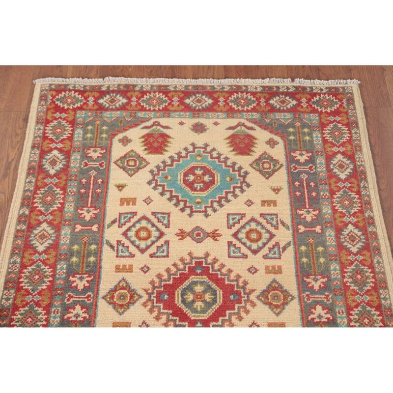 Kazak Oriental Foyer Rug Hand-Knotted Wool Carpet - 2'9" x 3'11"