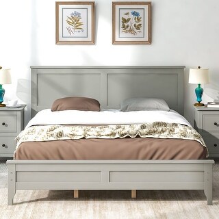 Grey Modern Solid Wood Queen Platform Bed