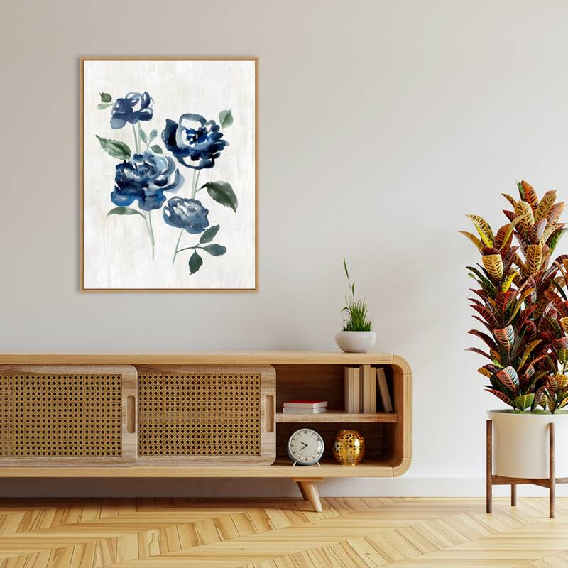 Indigo Blossoms in Gentle Watercolor by Hannah Dawson (32 x 42 in.), Framed Canvas Wall Art Print