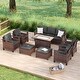 preview thumbnail 16 of 31, Bonosuki 8 Pieces Patio Sofa with Rectangle Fire Pit Table and Ottomans, All-Weather PE Rattan Wicker Sofa with Cushion, Gray Black