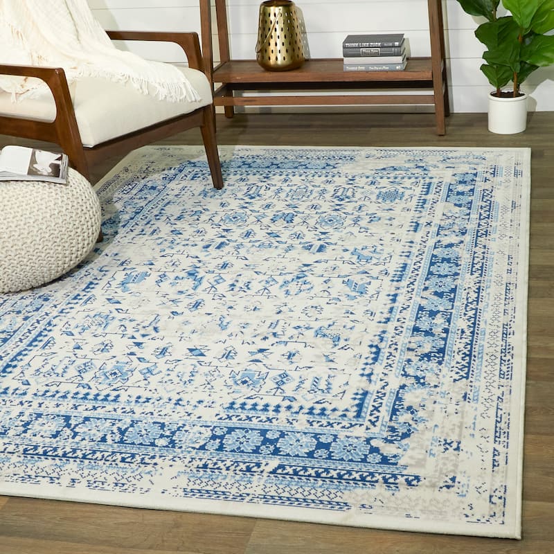 Shahira Vintage Border Indoor/Outdoor Area Rug - 2' x 7' Runner - Blue