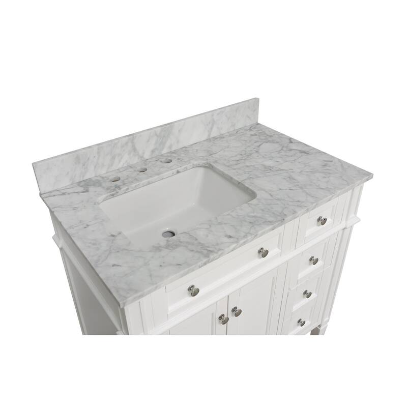 KitchenBathCollection Hailey 36" Bathroom Vanity with Carrara Marble Top