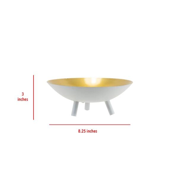 Foreside Home & Garden Small White and Brass Metal Decorative Storage Tray