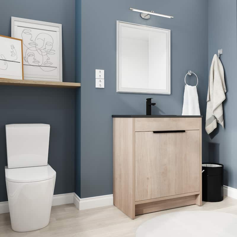 30 Inch Freestanding Bathroom Vanity with Black Ceramic Sink & 2 Soft-Close Cabinet Doors