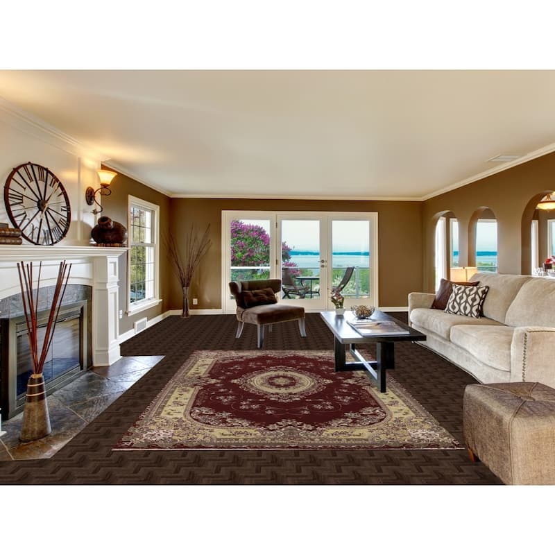 Burgundy Red Kashan Turkish Area Rug Machine Made Carpet - 6'6" x 9'10"