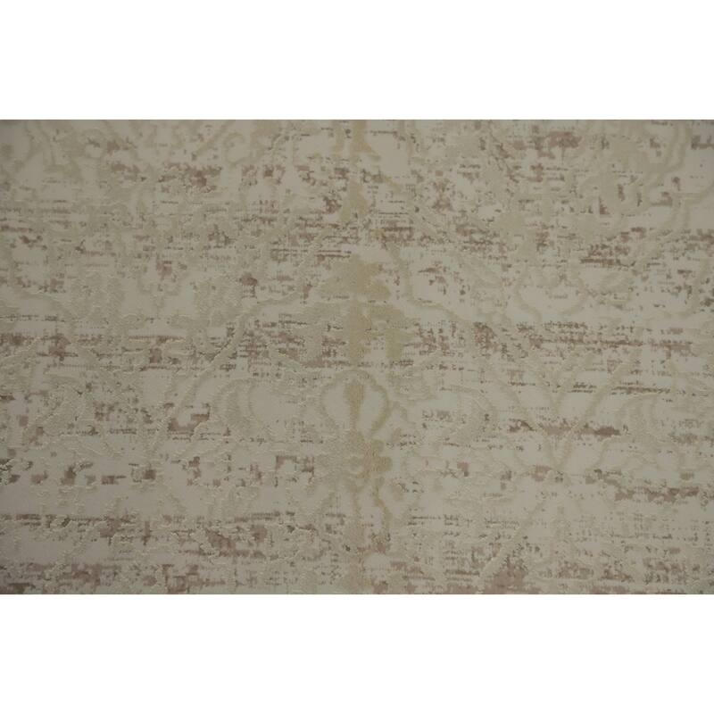 Machine Made Oriental Polyester Carpet Floral Beige & Ivories Distressed Area Rug - 7' 5'' X 5' 2''