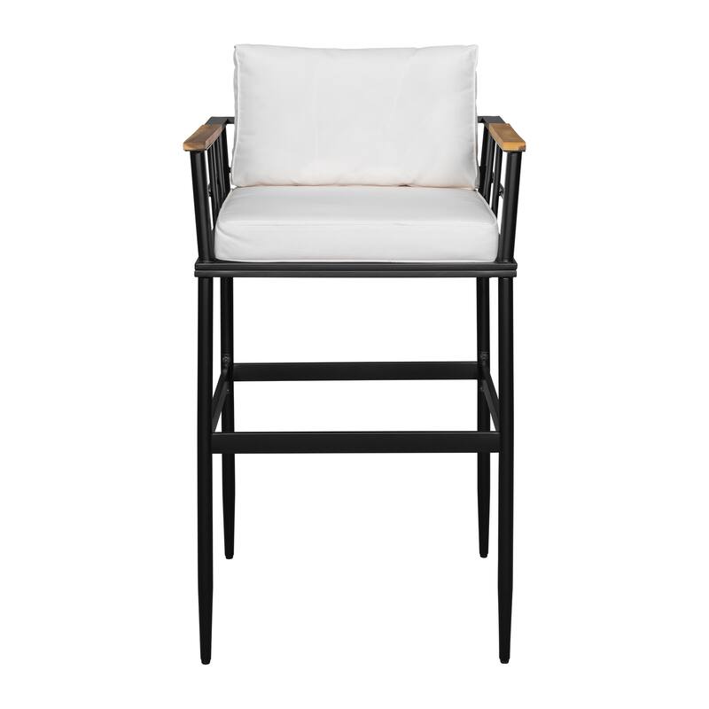 5-Piece Outdoor Dining Set with Iron Frame and Acacia Wood Armrests, Cushioned Chairs for Comfortable Patio and Backyard Seating
