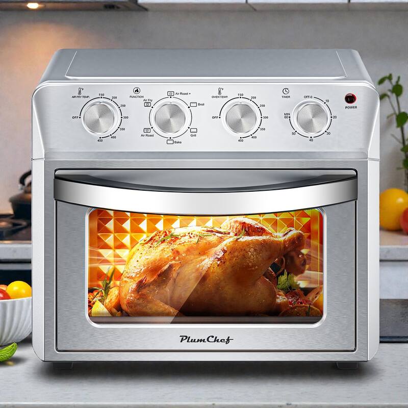 27.5QT Air Fryer Oven, 6-in-1 Countertop Convection Oven with Dehydrate, 1600W, 4 Knob Control - Silver