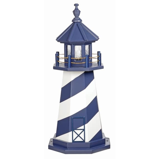 Cape Hatteras Patriot Blue and White Hybrid Poly and Wood Lighthouse - Dawn to Dusk Light - 3 Foot