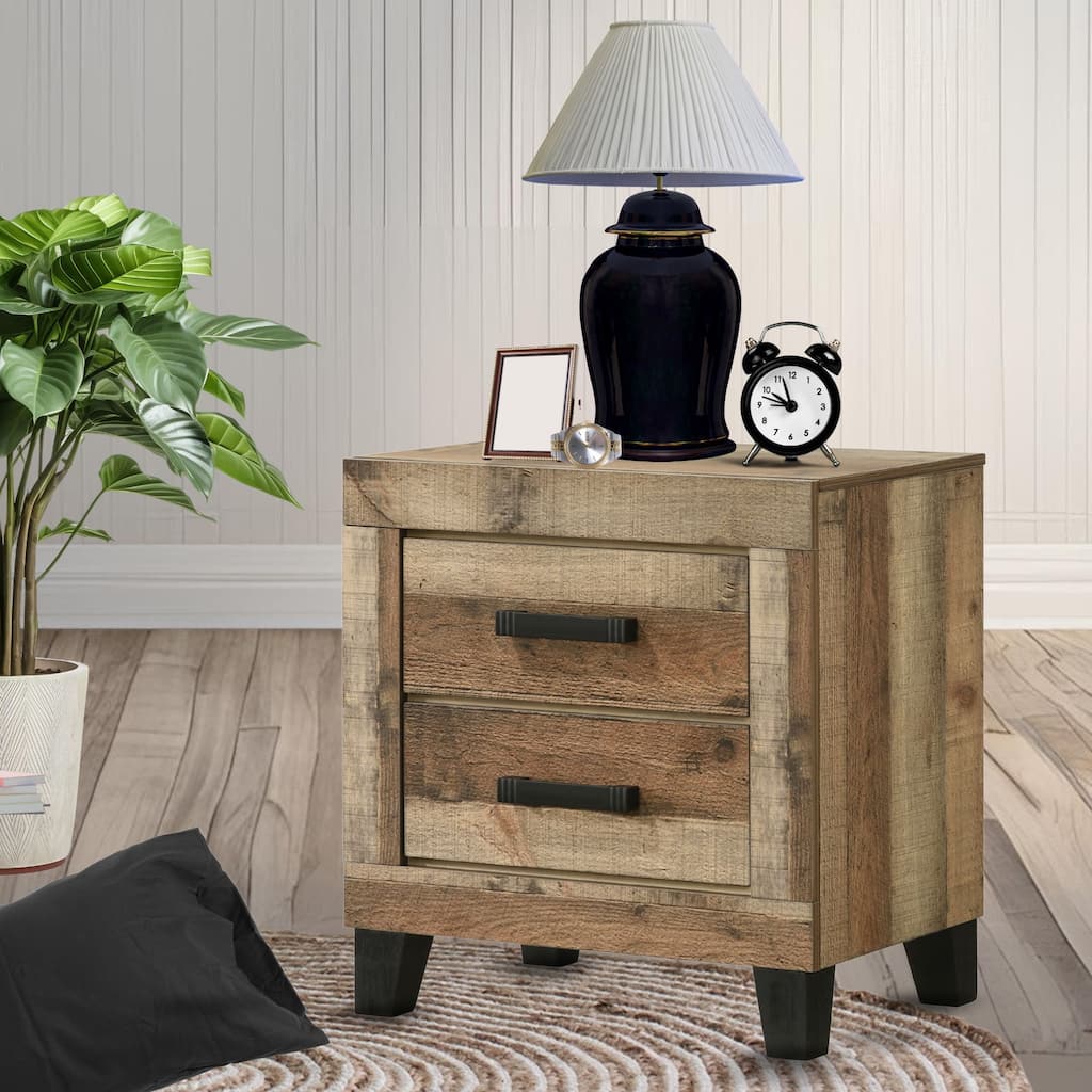 Biloxi Antique Natural Wood Slim Profile 2 Drawer Nightstand