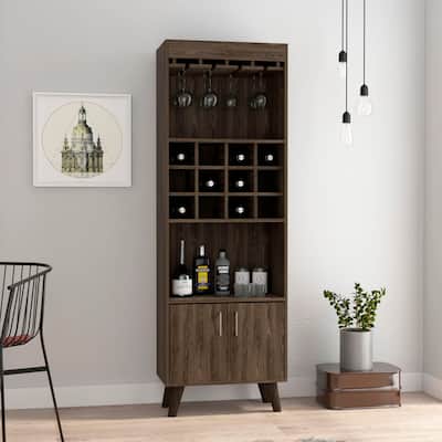 Double Door Bar Cabinet with 12 Built-in Wine Rack and 2 Shelves