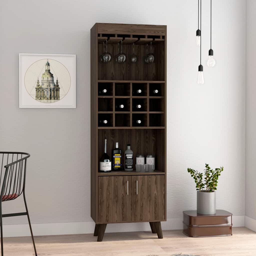 Double Door Bar Cabinet with 12 Built-in Wine Rack and 2 Shelves
