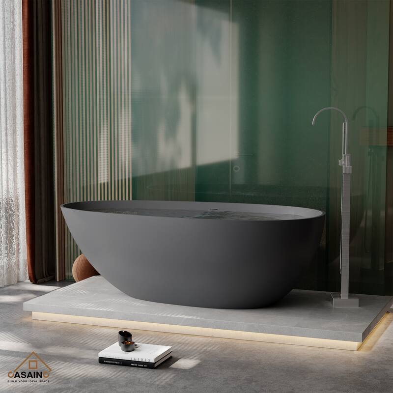 67" Solid Surface Freestanding Bathtub in Matte Black/Grey