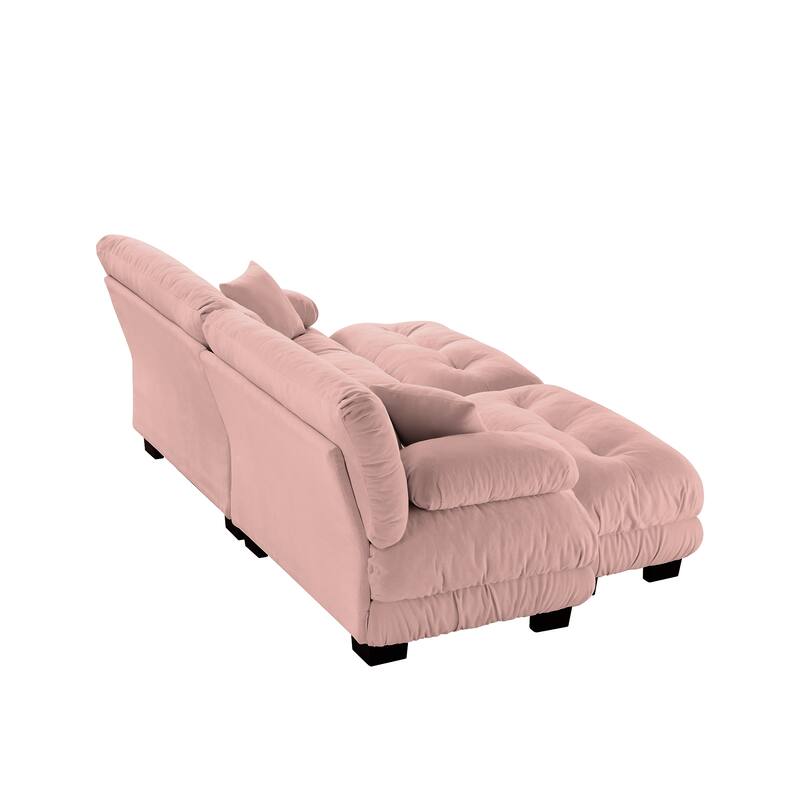 94.4" Chenille Cloud Sleeper Sofa with 2 Ottomans & Pillows
