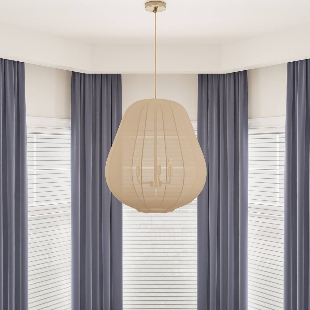 Beige 3-Light Elastic Fabric Shade Pendant Lighting Fixture for Boho Decor