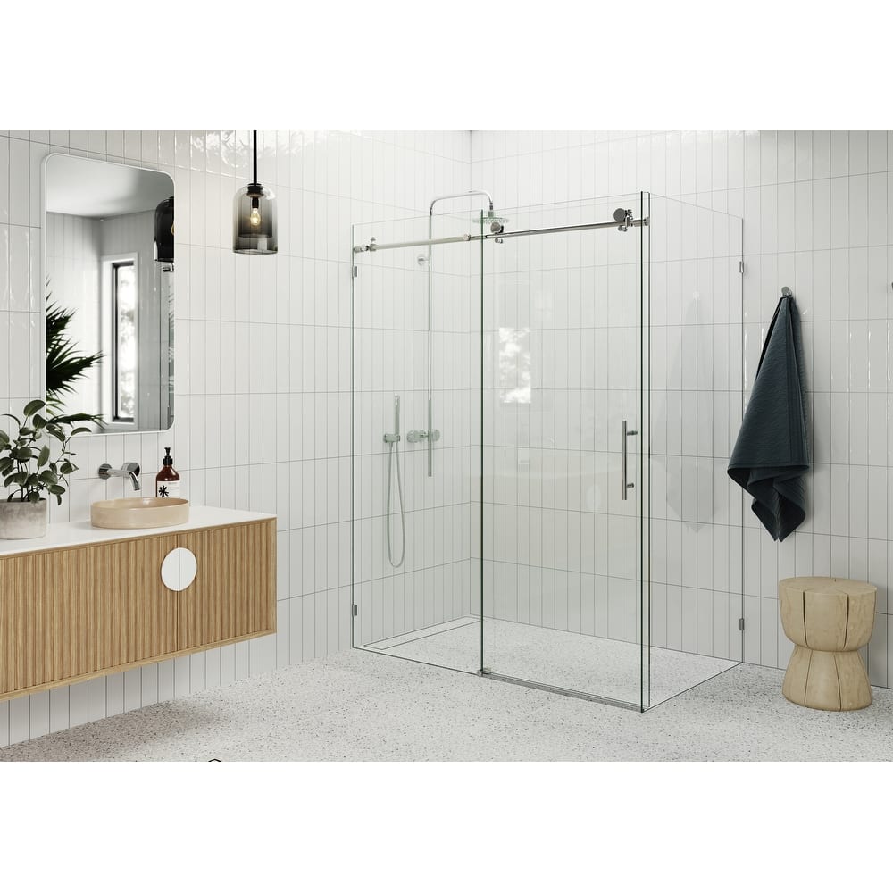 Glass Warehouse 60 in - 64 in x 32 in x 78 in Frameless Sliding Shower Door with Return Panel