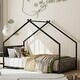 preview thumbnail 3 of 38, Metal House Floor Bed Frame with Roof and Colorful Lights