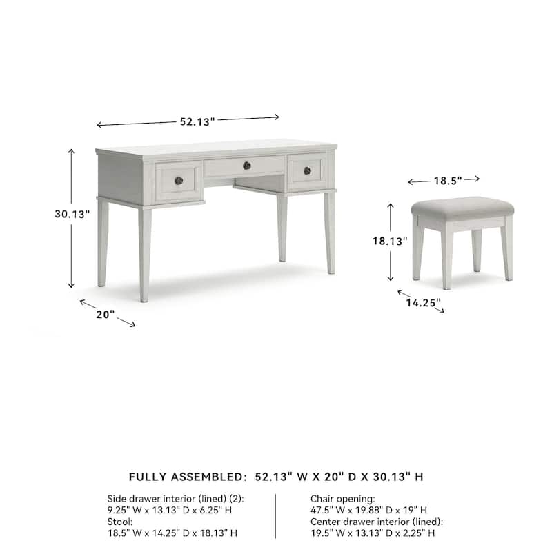 Signature Design by Ashley Robbinsdale White Vanity with Upholstered Stool Set - 52"W x 20"D x 30"H