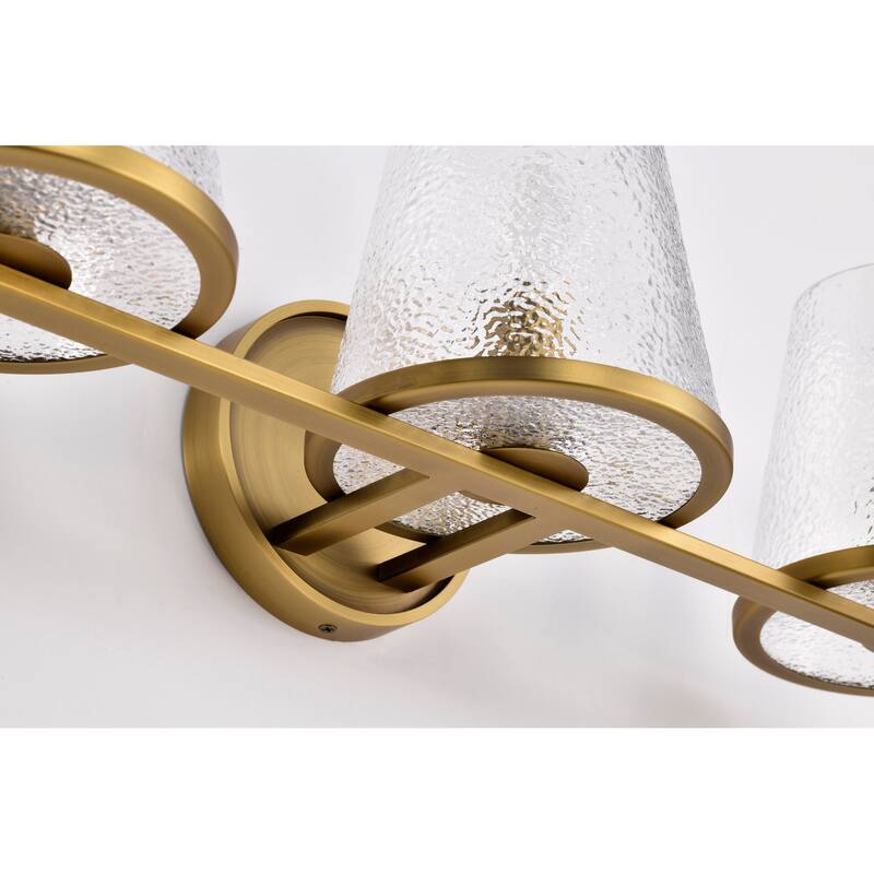Valentine 3 Light Vanity Vintage Brass Finish Hammered Glass - Vintage Brass