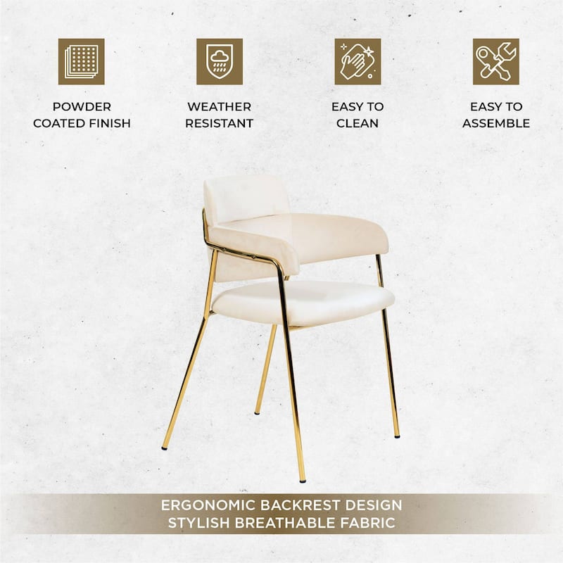 LeisureMod Axis Set of 2 Modern Upholstered Dining Chairs with Gold Stainless Steel Legs, Pair of Accent Side Chairs for Kitchen