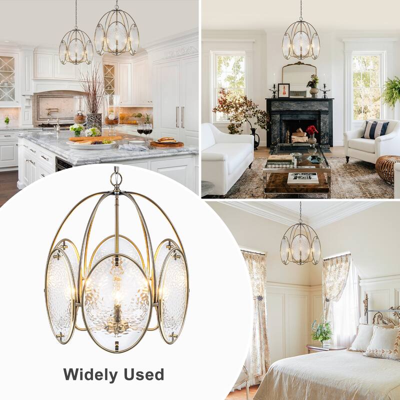 5-Light Mid-Century Modern Bronze Chandelier with Ripple Glass - Dia.17.72-in