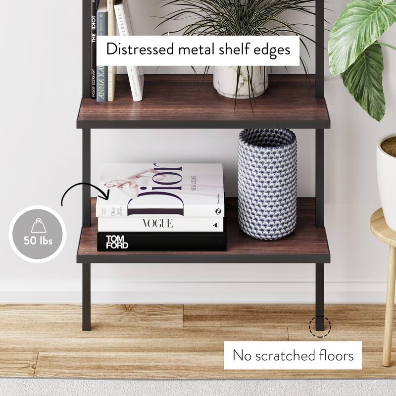 Nathan James Theo 5-Shelf Ladder Bookcase Wood with Metal Frame