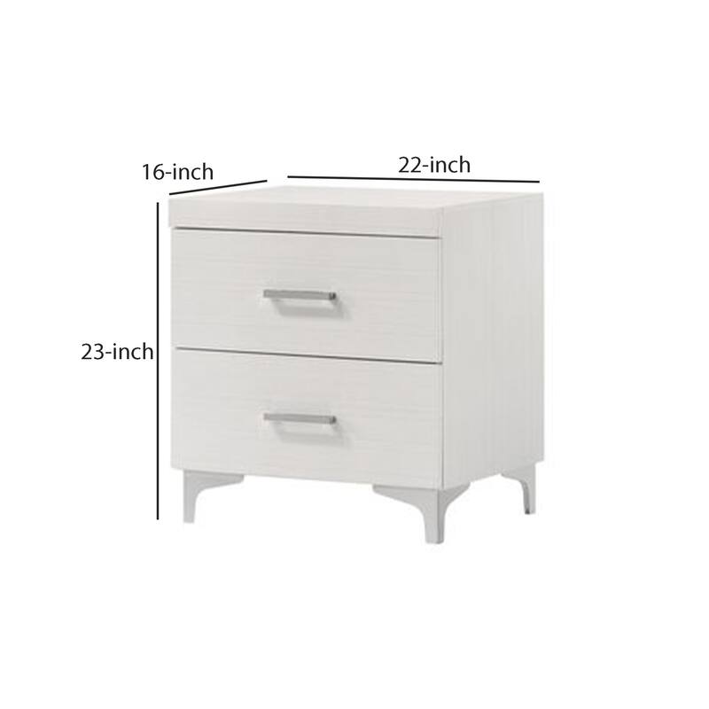 White 2 Drawer 22 in. W Nightstand with Bar Metal Handles