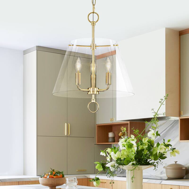 14.21" 3-Light Modern Gold Pendant Chandelier with Clear Glass Shades - Dia.14-in - Dia.14-in