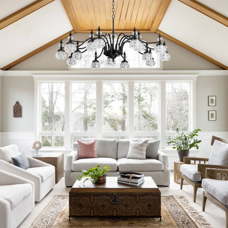 Modern Crystal Chandelier with Crystal Glass Shade Black Farmhouse Chandelier for Kitchen Island