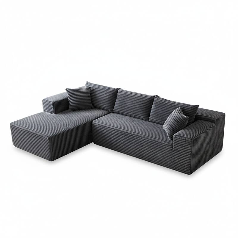 103.54" Flannel L-Shaped High-Density Modern Modular Sectional Sofa with Chaise & Pillows