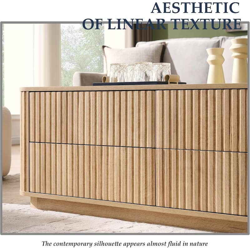 Fluted Coffee Table w/ 4 Drawers, Modern Center Table for Living Room