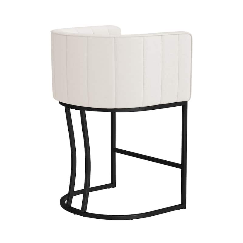 LUE BONA Modern 26.in Low Back Barstool Counter Height Stool Upholstered/PU Leather Barrel Bar Stools with Metal Frame