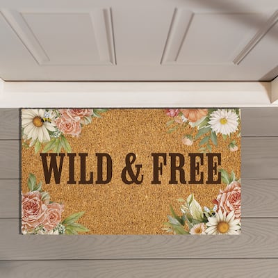 Wild and Free Floral Boots Coir Mat 30"x18" - 30" x 18"