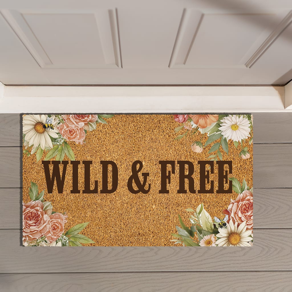 Wild and Free Floral Boots Coir Mat 30"x18" - 30" x 18"
