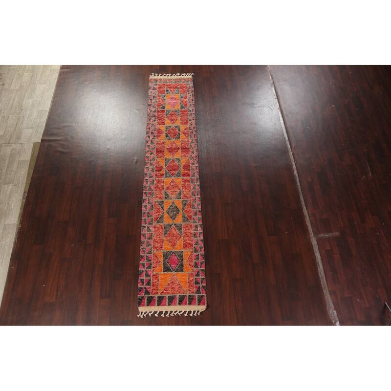 Geometric Oriental Moroccan Wool Runner Rug Handmade Staircase Carpet - 2'5" x 12'7"