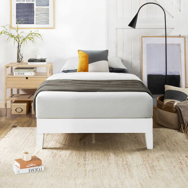Grand Solid Wood 12-inch Platform Bed Frame by Crown Comfort - White - Twin