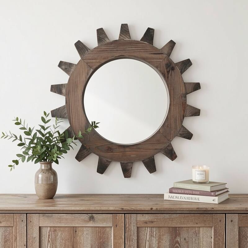 HomeRoots 17" Black Abstract Wood Framed Accent Mirror - Brown