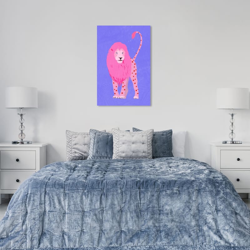Wynwood Studio Canvas Animals Girl Favorite Lion Purple and Modern & Contemporary Wall Art Canvas Print - 36 x 24