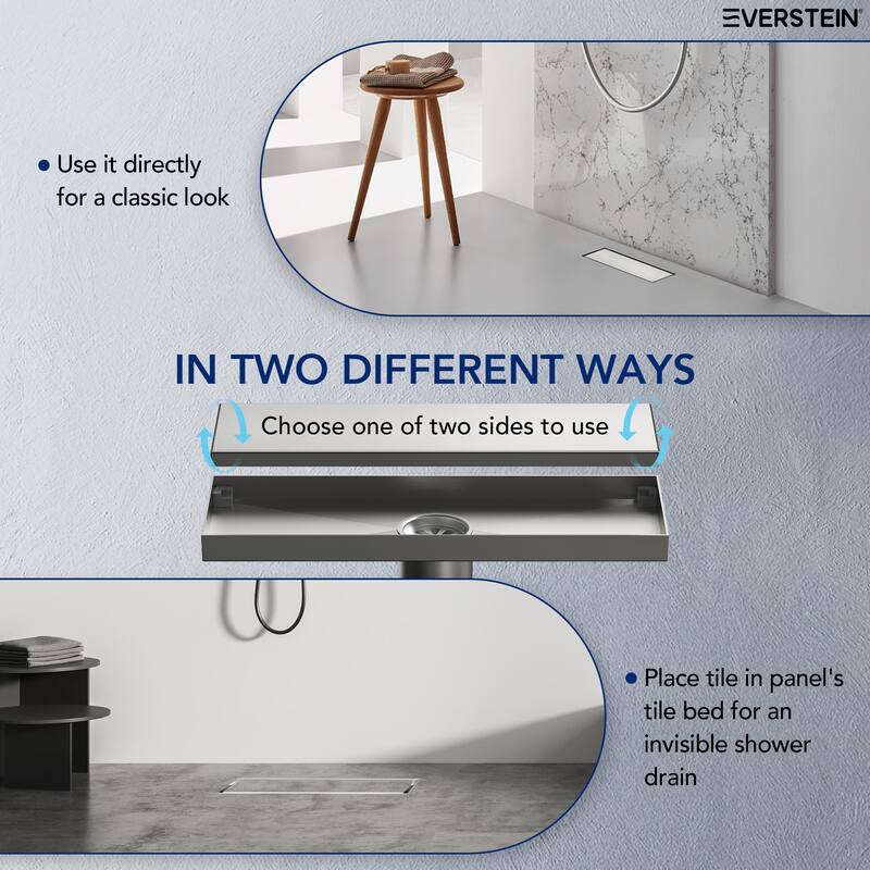 12-inch Linear Shower Drain With Solid Cover in Stainless Steel