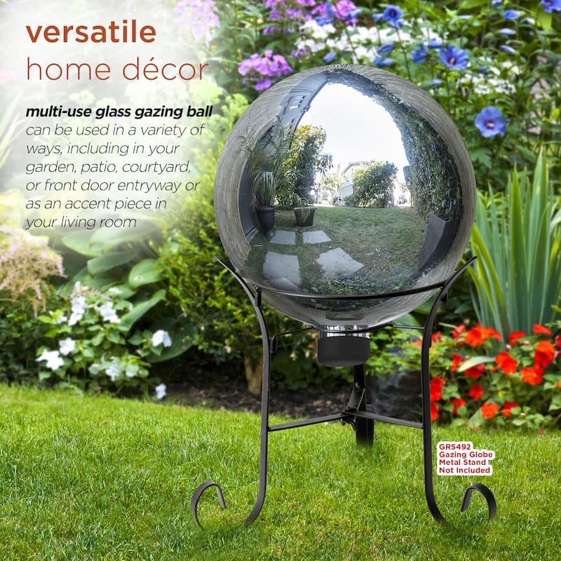 Alpine Corporation 10" Diameter Indoor/Outdoor Glass Gazing Globe Yard Decoration, Silver