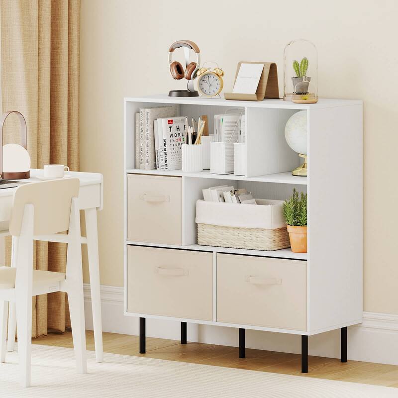 Costway 6-Cube Bookshelf with 3 Removable Folding Fabric Drawers Metal - See Details