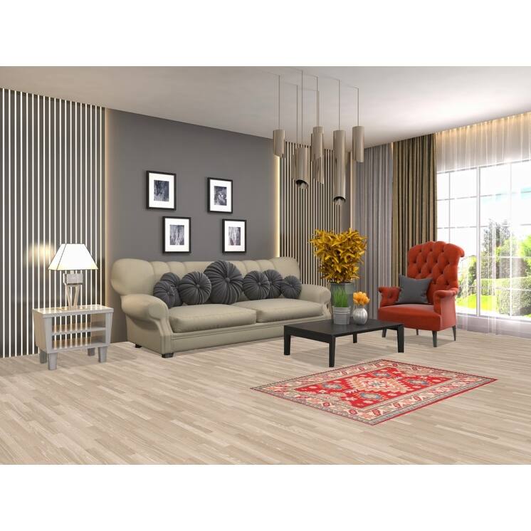 Geometric Red Kazak Oriental Accent Rug Handmade Wool Carpet - 2'9"x 4'2"