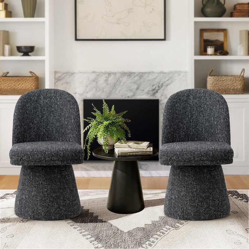 Swivel Fabric Upholstered Dining Chair(Set of 2) - Black