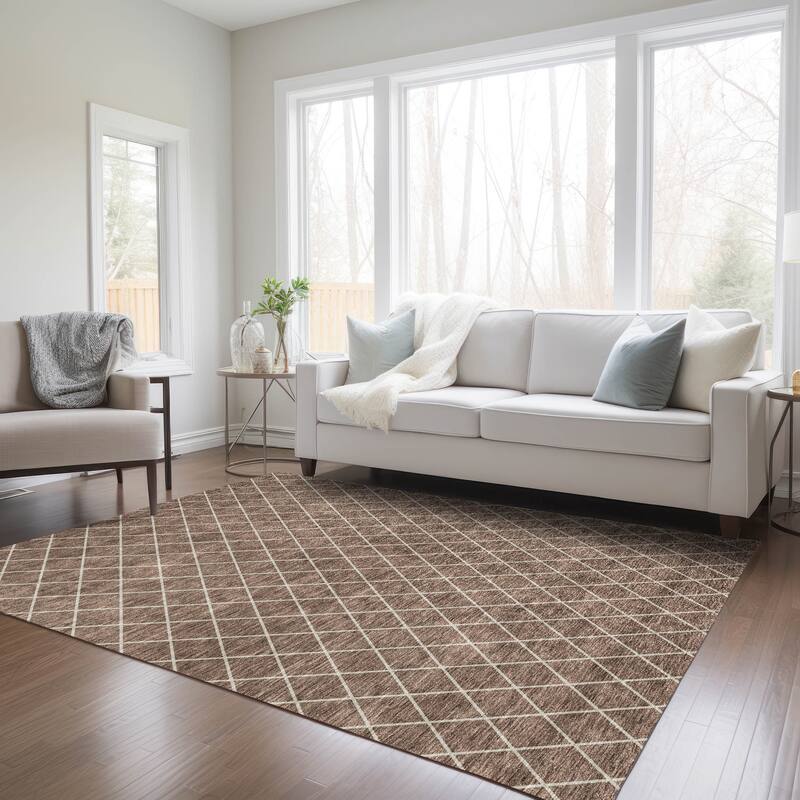 Machine Washable Indoor/ Outdoor Chantille Diamond Trellis Rug