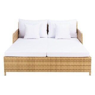 SAFAVIEH Outdoor Cadeo Wicker Daybed with Pillows and Cushions